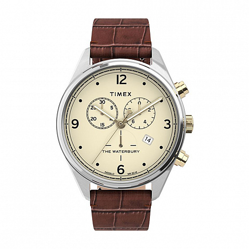 Waterbury Traditional Chronograph 42mm Leather Strap - Brown